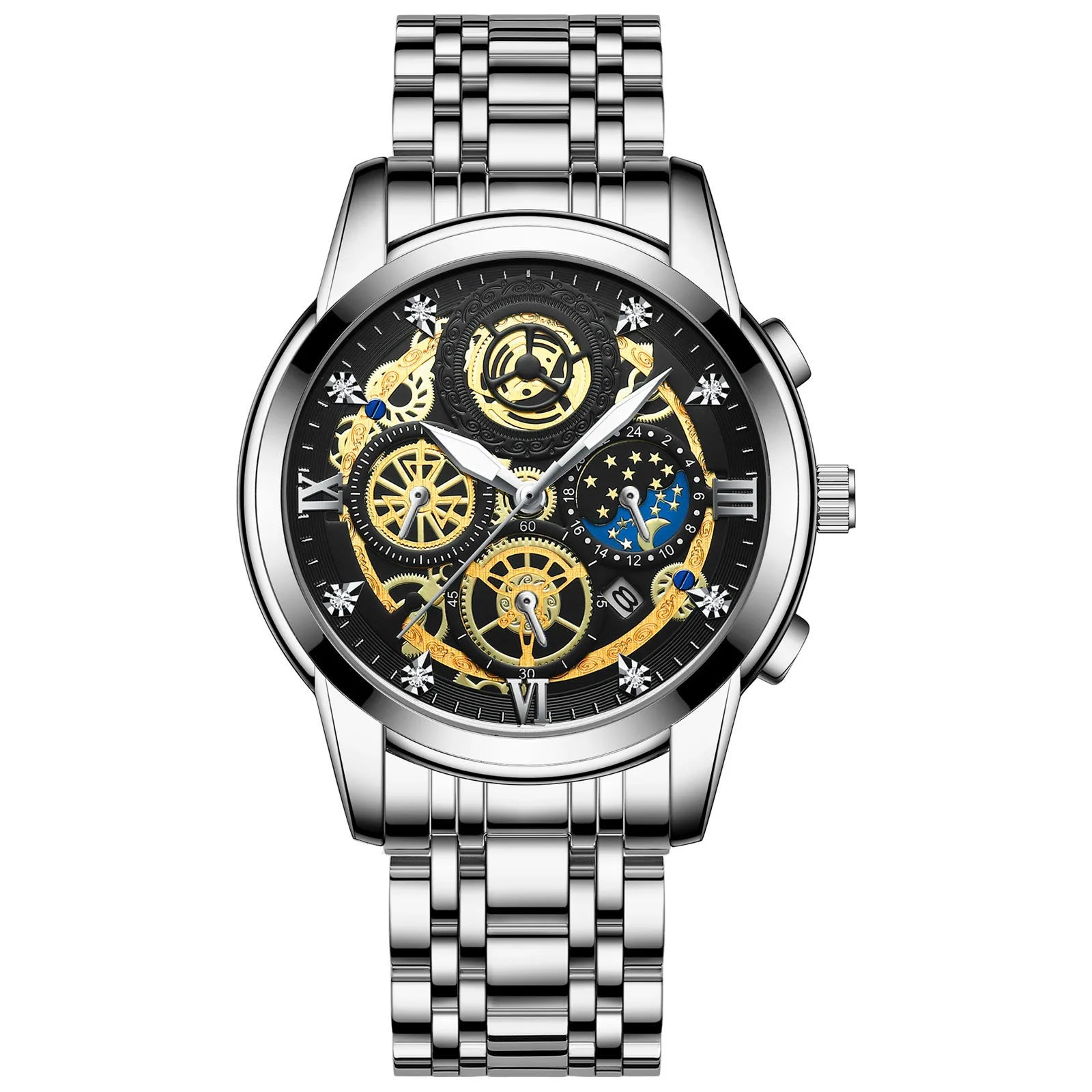 BINBOND Luxury Fashion Casual Quartz Men Watch Stainless Steel Strap Luxury Dial Luminous 30M Waterproof Business Men Wristwatch