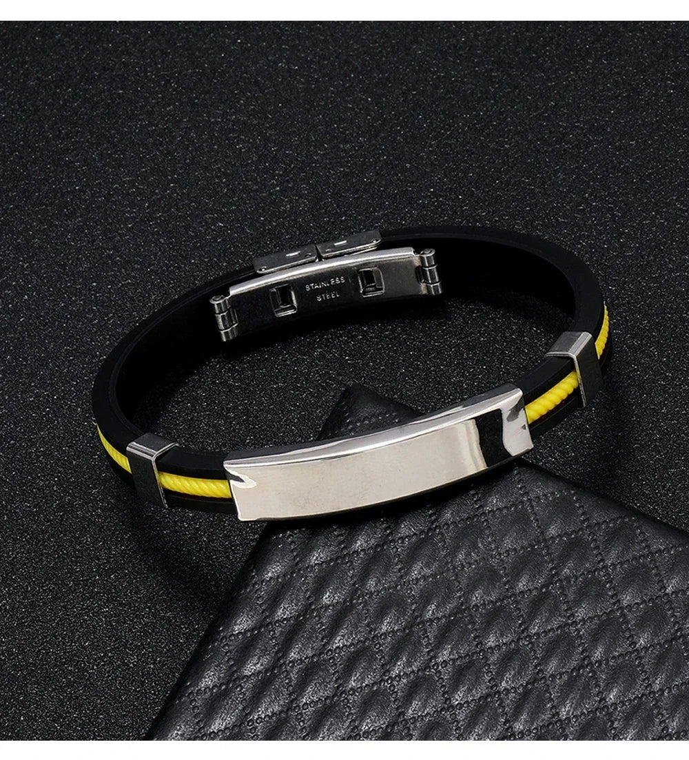 Fashion Men Silicone Bracelet Stainless Steel Bracelet on Hand for Couple Unisex Wrist Chain Jewelry