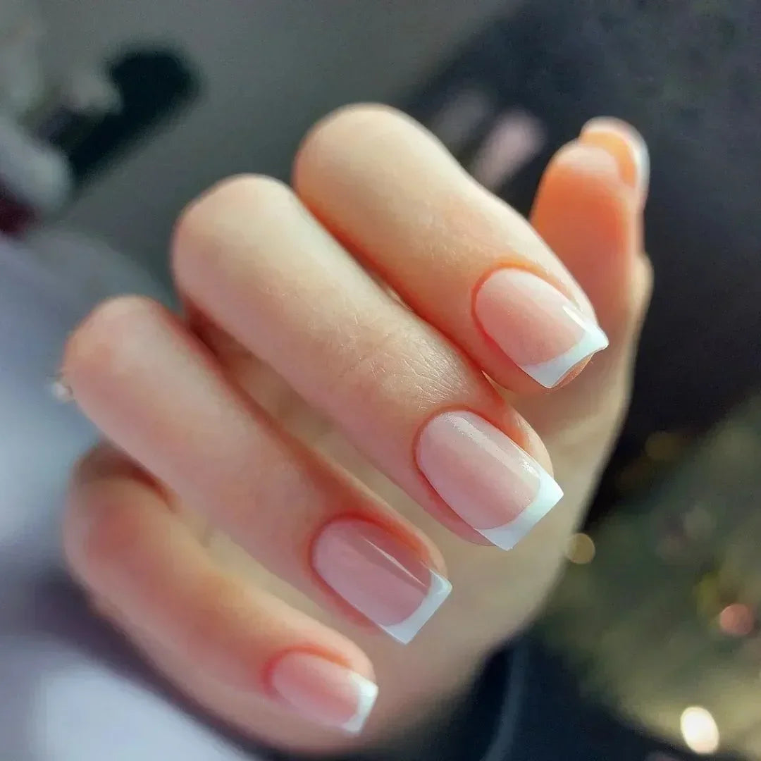 24Pcs Nude Pink Press on Nails Short Square False Nails Simple Gradient Nails Art Full Cover French Acrylic Nail Tips for Girls