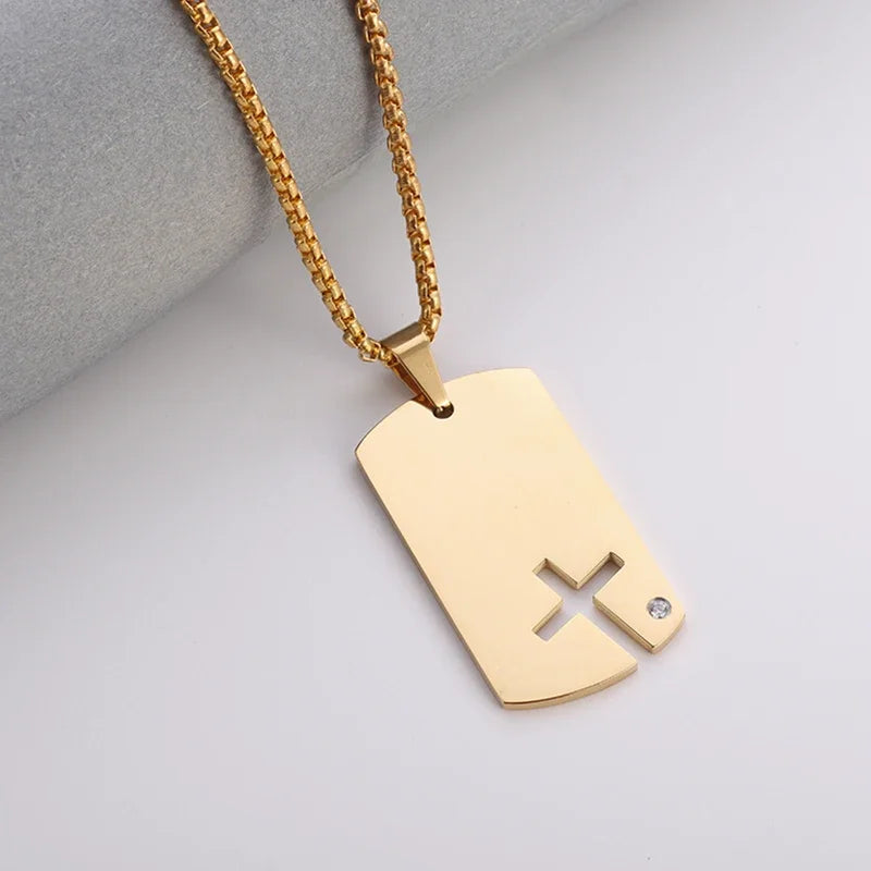 Catholic Jesus Cross Stainless Steel Pendant Necklace for Men Women Vintage Christian Prayer Jewelry