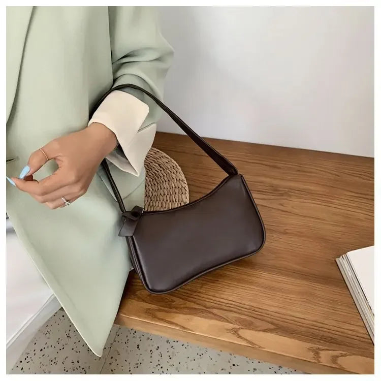 New PU Leather Women's Handbags Solid color Underarm Bag Fashion Armpit Shoulder Bag Simple Design Girls Small Shoulder Bags