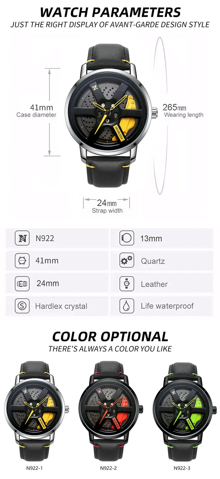 Men's Watch Sport Personalized Car Wheel 360 ° Rotating Leather Strap MaleFashion Quartz Clock Wristwatches