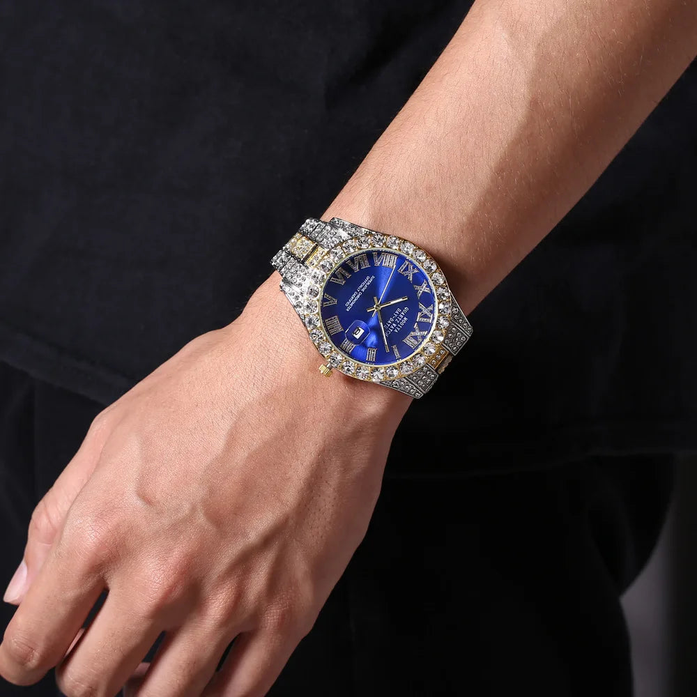 Hip Hop Diamond Bling Watch Men Gold Color Men’s Quartz Watches Luxury Male Clock Relogio Masculino Dropshipping Gifts