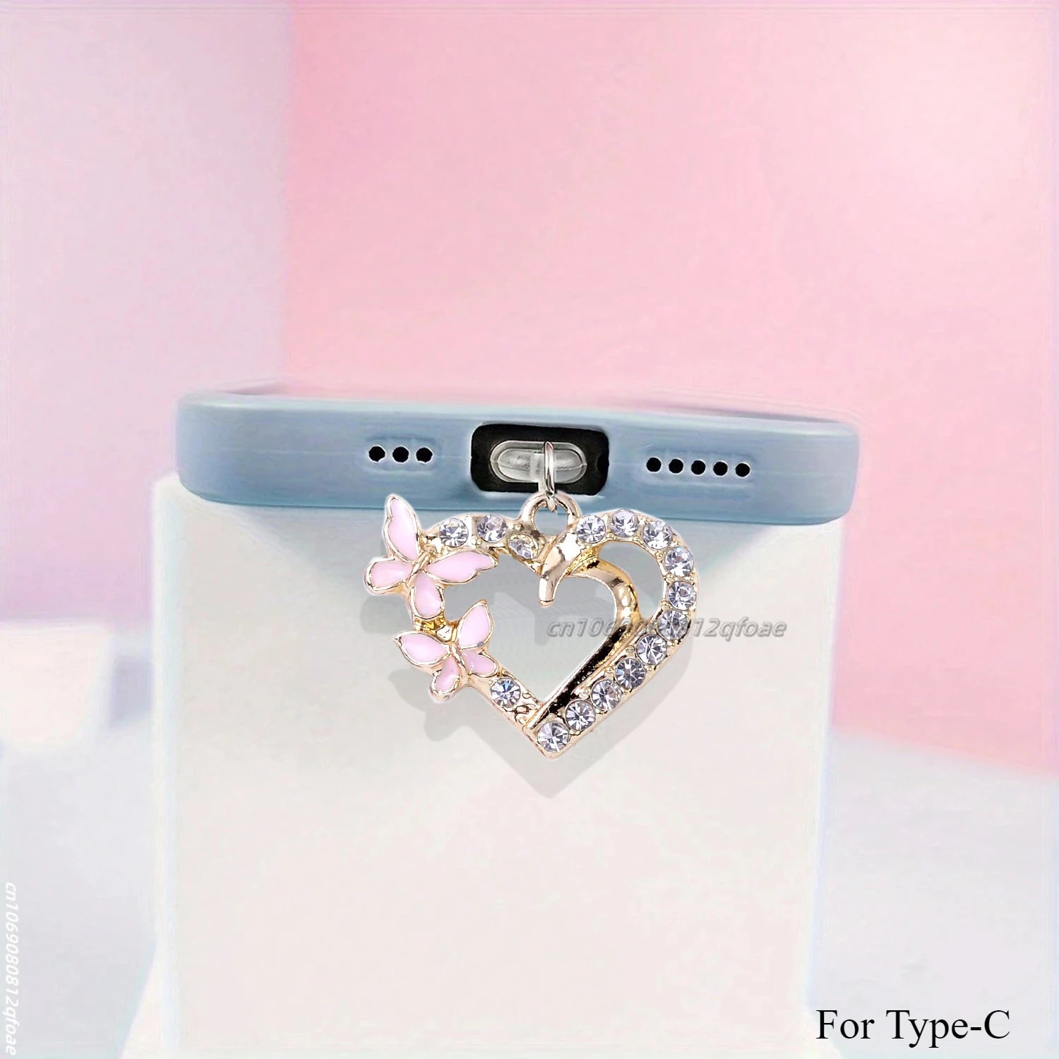 Mobile Phone Dust Plug Pendant New Butterfly With Artificial Pearls And Diamonds Accessory Decoration For iPhone Type-c Port