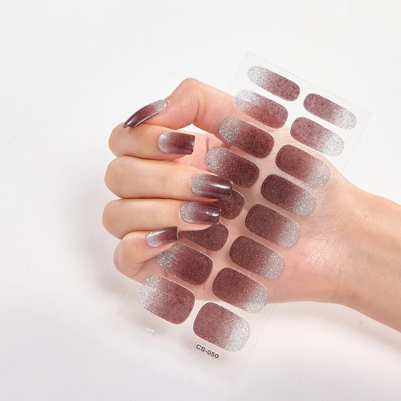 Baking Free Nail Stickers Wholesale Gradient glitter Nail Stickers Simple Waterproof Nail Sticker Full Color Solid Color Sticker