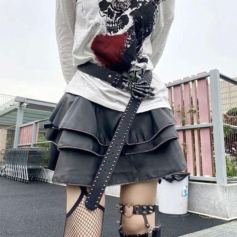 Halloween Skeleton Hand Belt Skull Casual Gothic Men Belt Vintage Snap Buckle Beaded Hip Hop Rock Cowboy Decoration Punk Belts