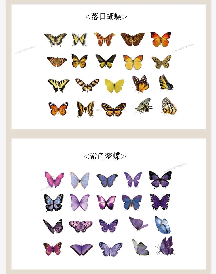 40pcs/pack Butterfly Series Stickers Art Collage Junk Journal DIY Scrapbooking PET Waterproof Craft Aesthetics Stickers