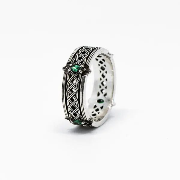 Vintage Green Gemstone Celtic Knot Ring Witchcraft Witch Knot Open Adjustable Ring Lucky Jewelry for Men Women