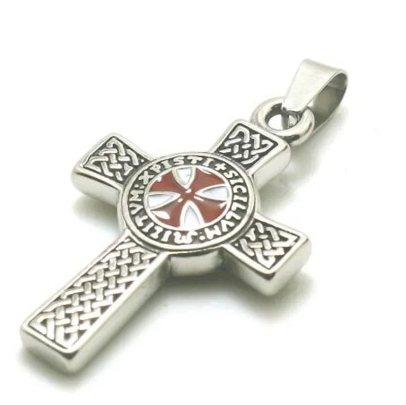 Fashion Punk Red Cross Templar Pendant Necklace Men\\'s Personalized Retro Christian Religious Jewelry