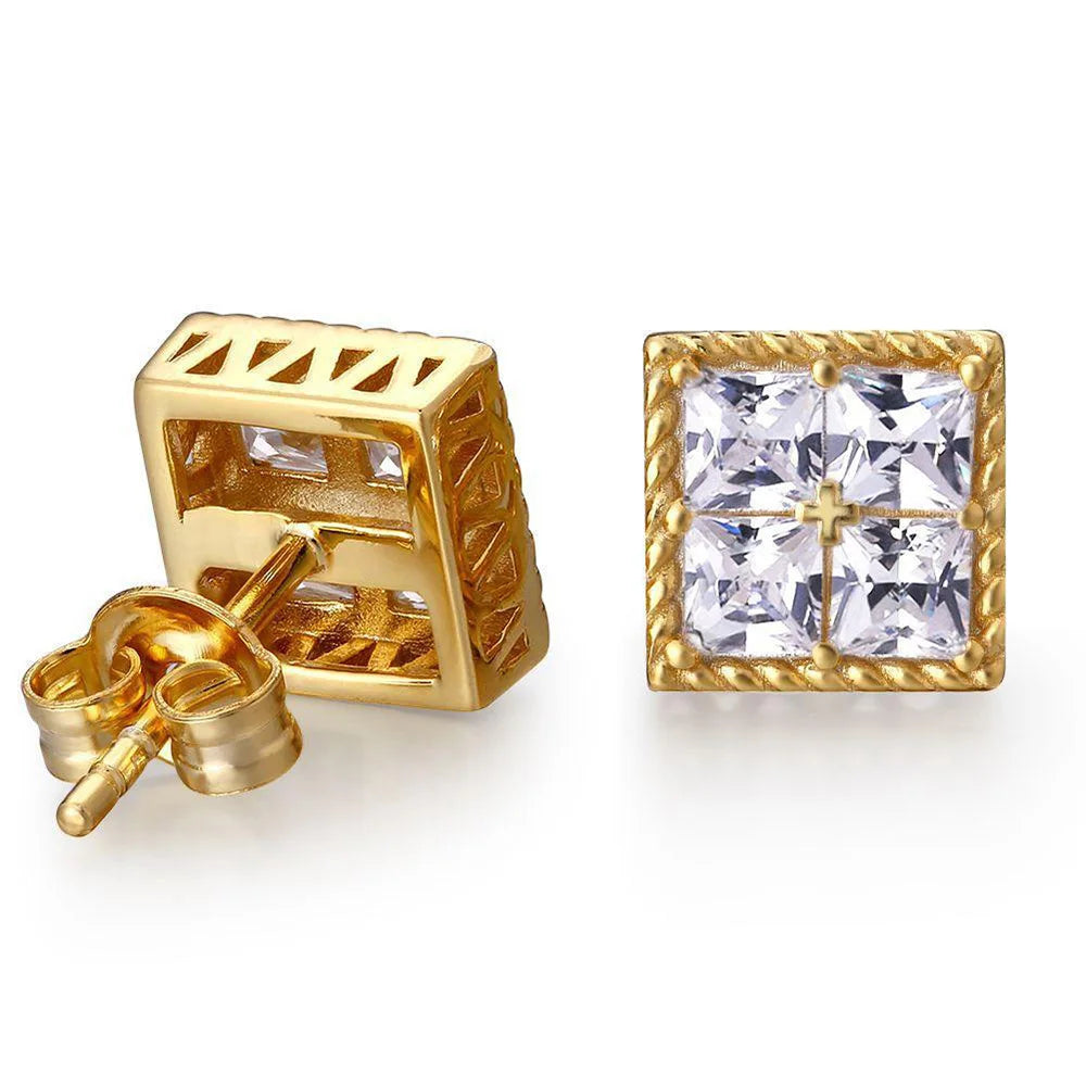 Popular Gold Color Earrings For Men Women Square Silver Color Cubic Zirconia Earings Charm Daily Wear Jewelry Push Back  OHE150
