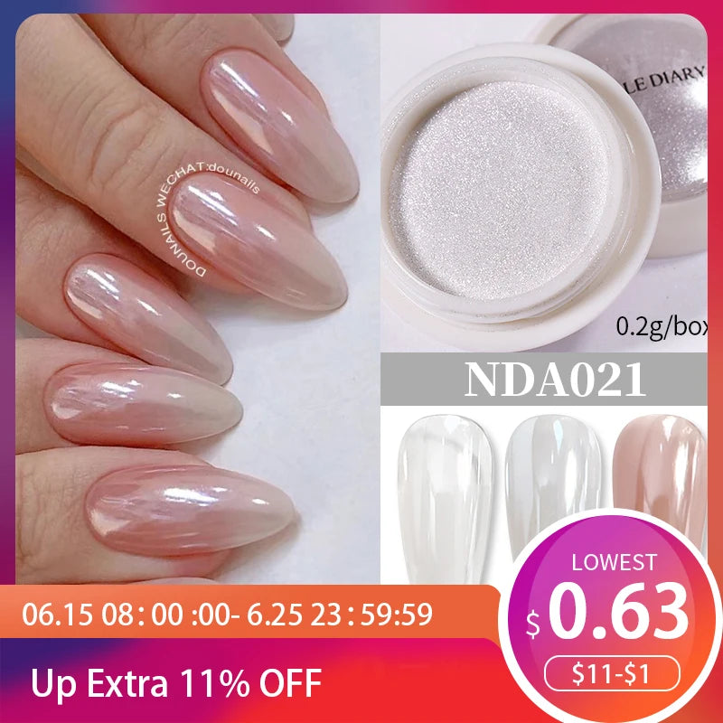NICOLE DIARY Bright White Pearl Nail Powder Moonlight Plating Mirror Aurora Effect Pigments UV Gel Polish Chrome Dust Nail Decor