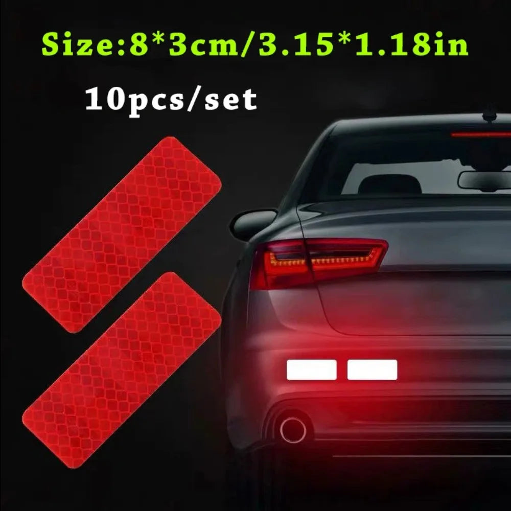 10pcs Car Bumper Reflective Stickers Reflective Warning Strip Tape Secure Reflector Stickers Decals Safety Warning 3*8CM