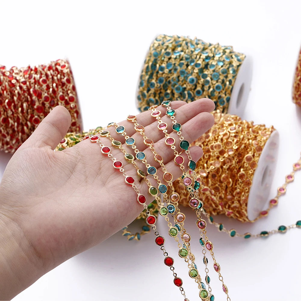 1Meter Colorful Glass Crystal Beads Chain Copper Chains For Necklace Bracelet Jewelry Making DIY Components Accessories