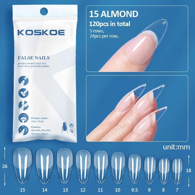 120PCS Matte Fake Nails Capsules Almond Coffin T Shape Full Cover False Nails Frosted Artificial Nail Soft Gel Tips Manicure Nai