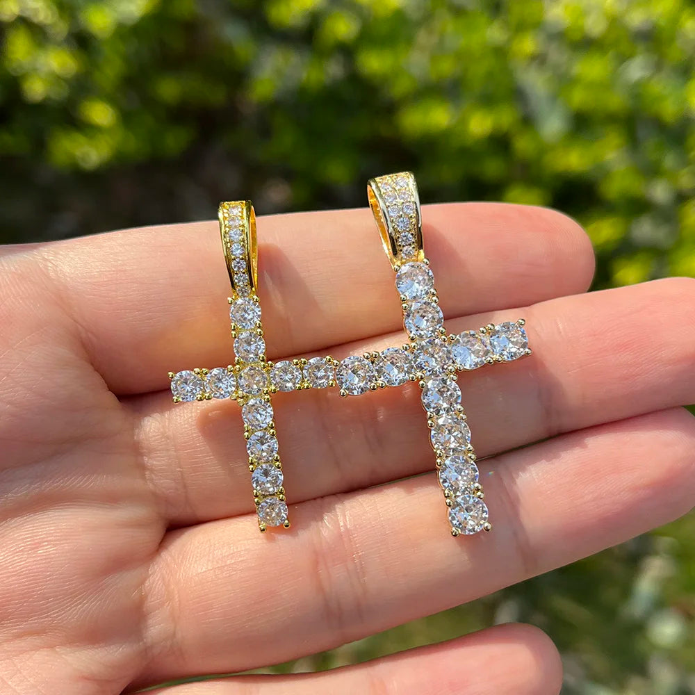 Cross Iced Out Pendant Necklace For Men Hip Hop Delicate Gold Color Cuban Rope Rapper Homme Chain on Neck Accessories OHP145