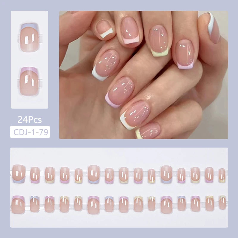 24Pcs/Set Cute and Playful Wearing False Nails French Design Fresh Press on Nail Art Removable Fake Nails