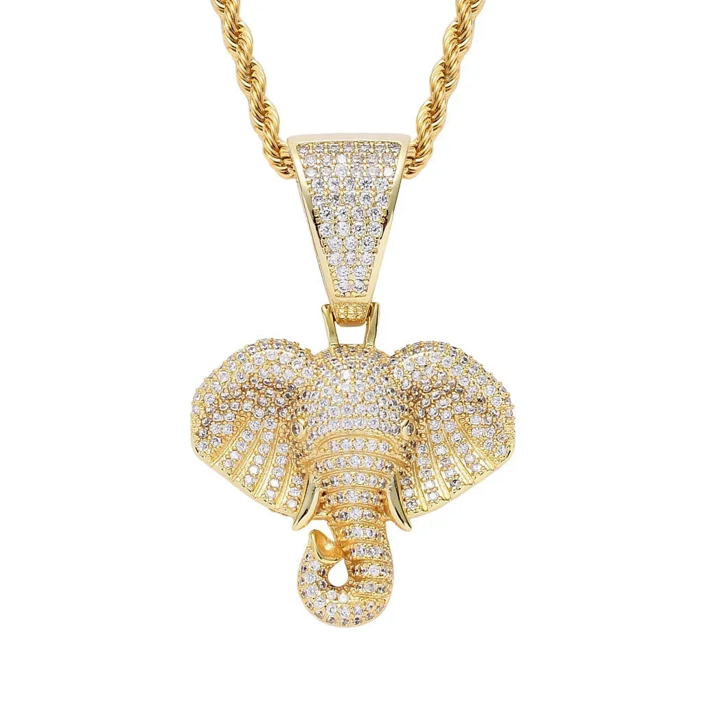 Hip Hop Cubic Zirconia Pave Bling Iced Out Elephant Pendant Animal Necklace Men Women Hip Hop Cool Rap Jewelry Birthday Gift