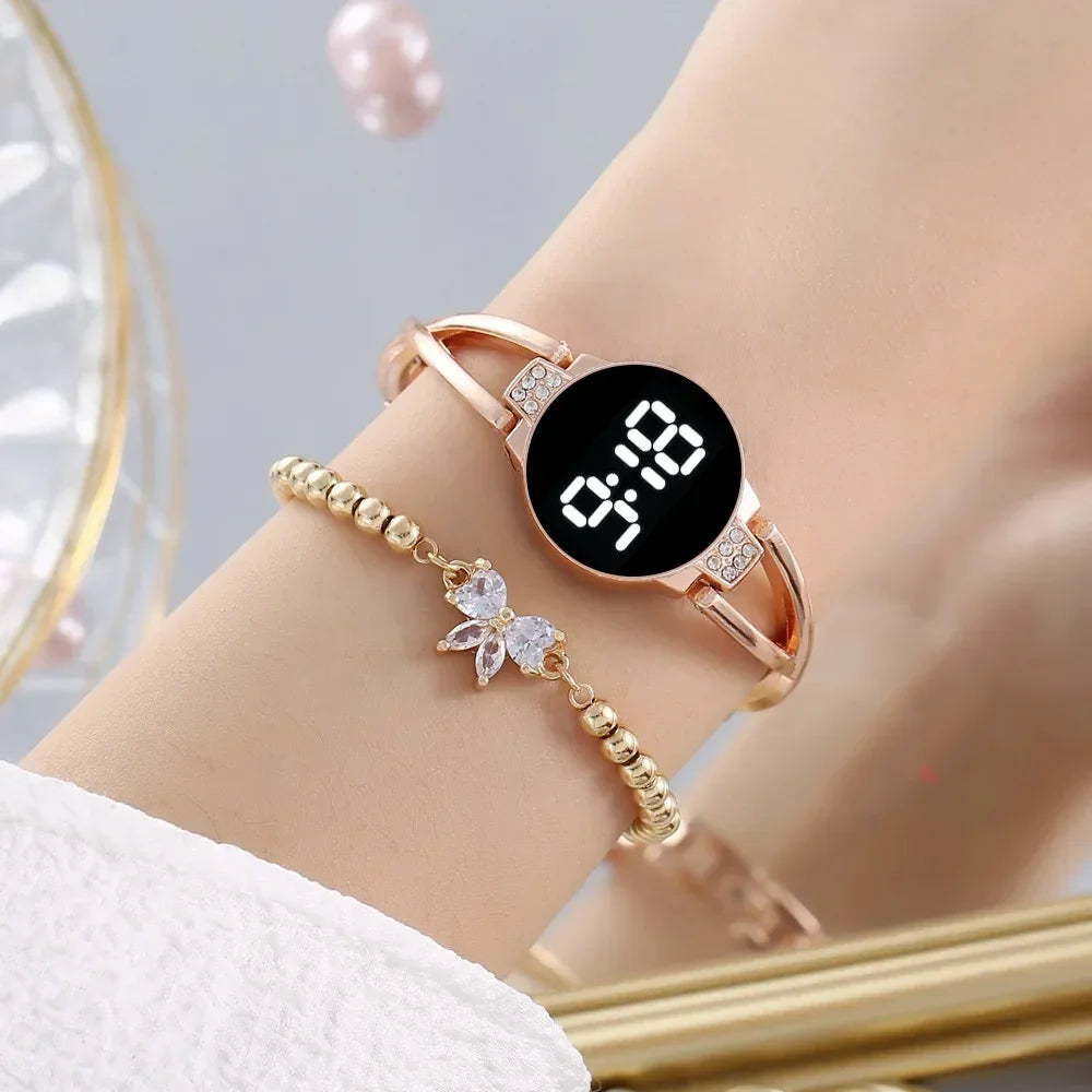 LED Fashion Watch for Women Bracelet Touch Screen Ladies Time Steel Band Electronic Student Ladies Simple Style Watches