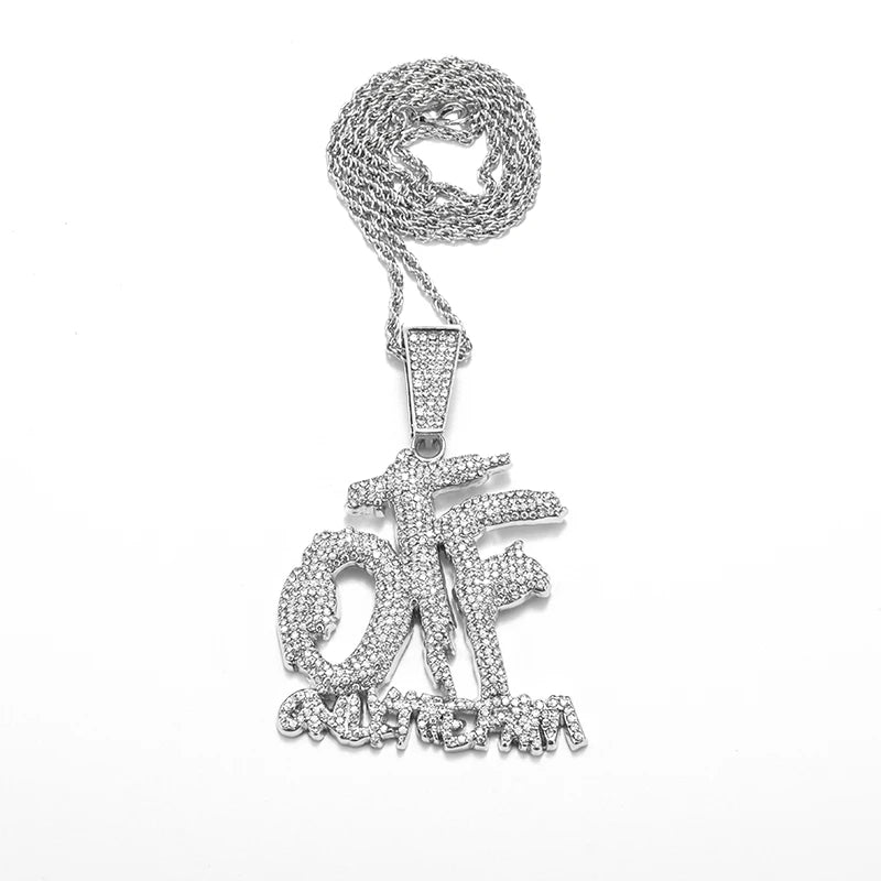 Luxurious Ice Crystal Zirconia Letters Otf Letter Pendant Necklace for Men and Women Fashion Rock Rap Party Jewelry Gift