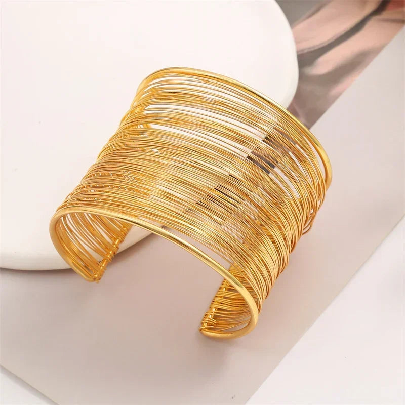 Fashion Women's Multilayer Metal Wires Strings Open Bangle Wide Cuff Bracelet Statement Jewelry Indian Luxury