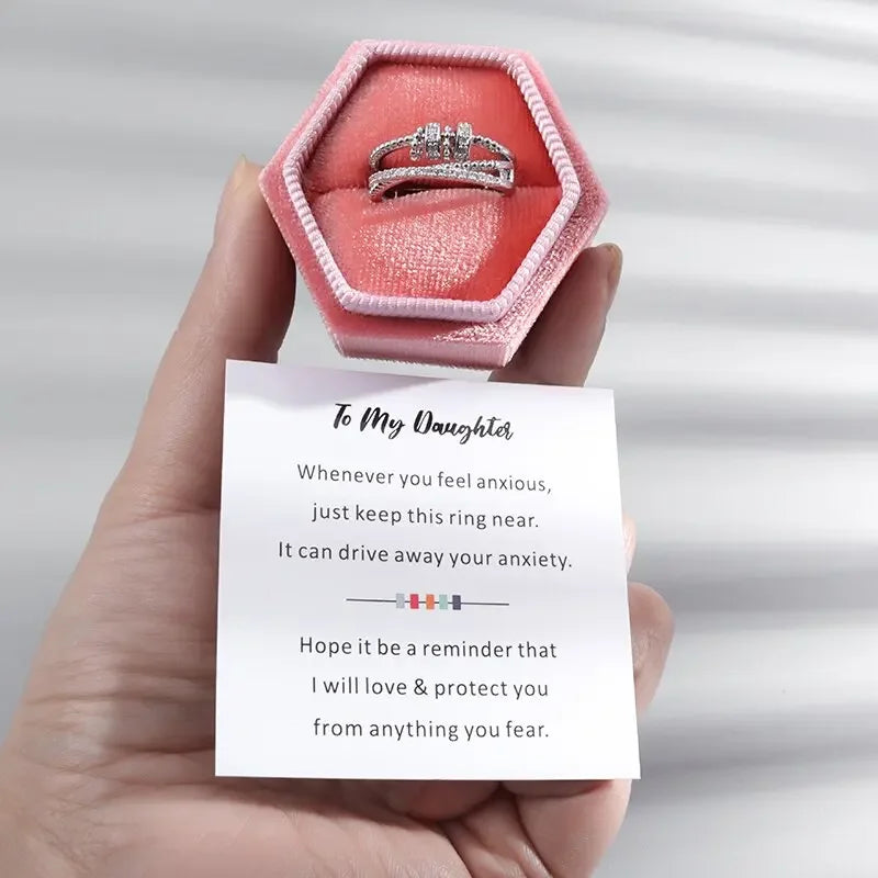 To My Daughter Fidget Ring Anxiety Meditation Ring Women Girls Swivel Bead Stress Relief Adjustable Ring Fashion Fidget Jewelry