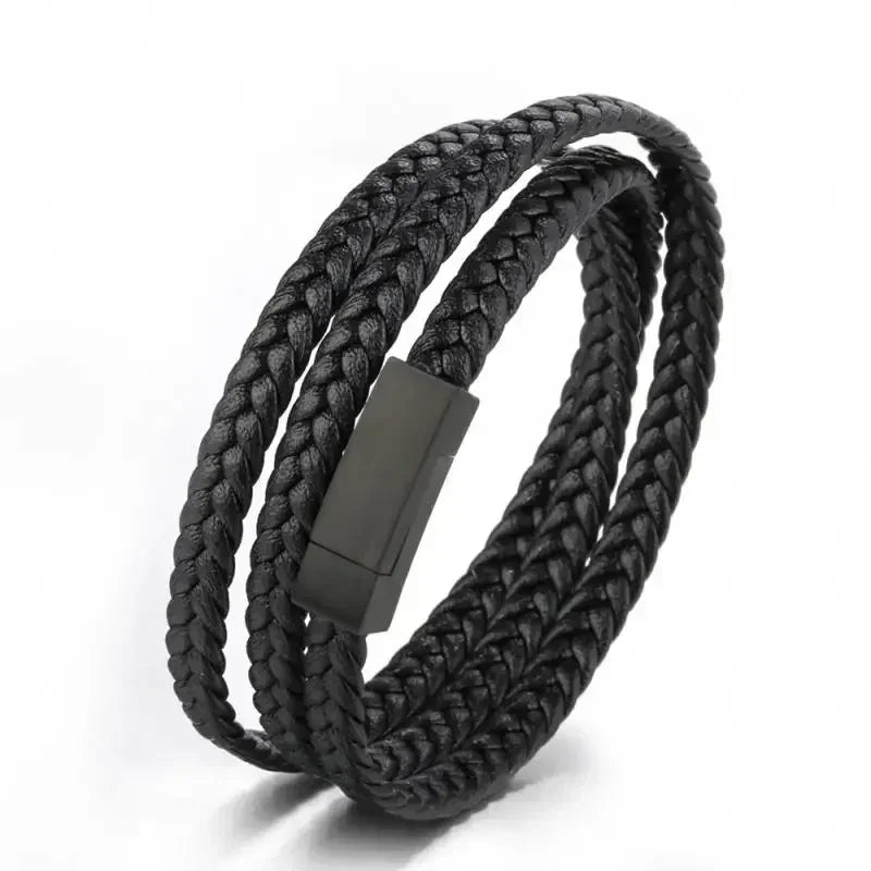 Hexagram Leather Bracelet Star of David Handwoven Double Layer Leather Magnetic Buckle Bracelet Judaism Amulet Jewelry for Men