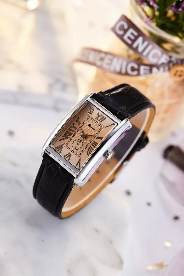 Couple Quartz Watch Luxury Rectangle Dial Women Men Leather Band Watches Luxury Gift Casual Wristwatch Relojes Para Mujer