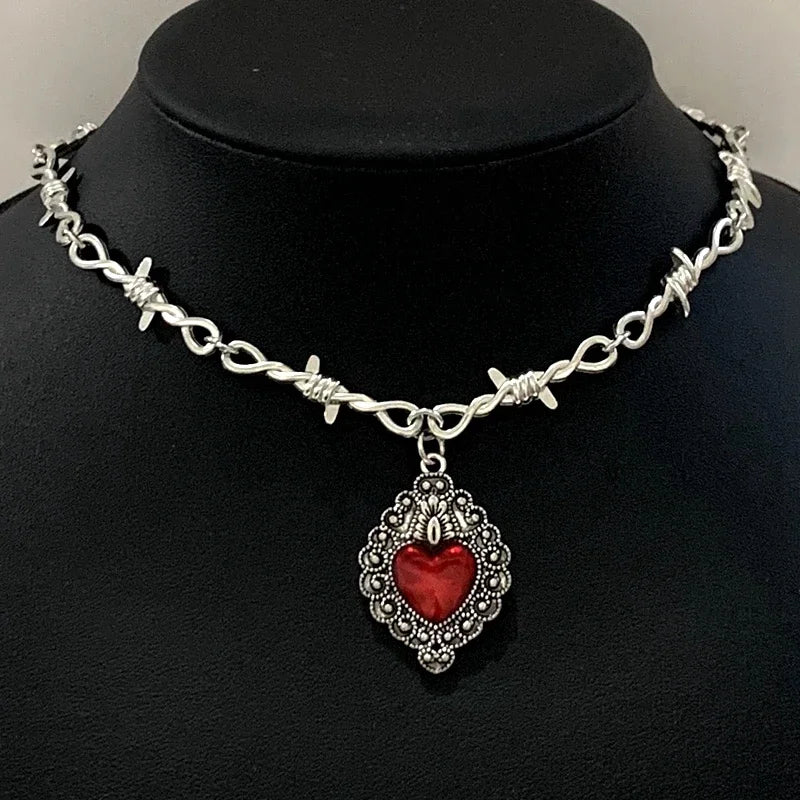 Sacred Heart necklace, small wire necklace, women's hip-hop, gothic, punk style, barbed wire, small thorn chain necklace, gift
