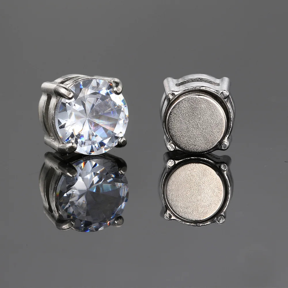 Fake Ice Out Earrings For Men Women Strong Magnet Magnetic Stainless Steel Non Piercing Hip Hop Rock Fashion Jewelry Accessories