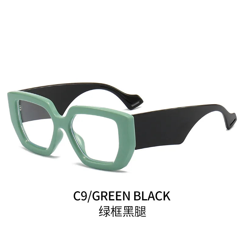 New Fashion Colorful Square Women Glasses Frame Clear Anti Blue Light Spring Hinge Wide Legs Eyewear Men Optical Polygon Frame