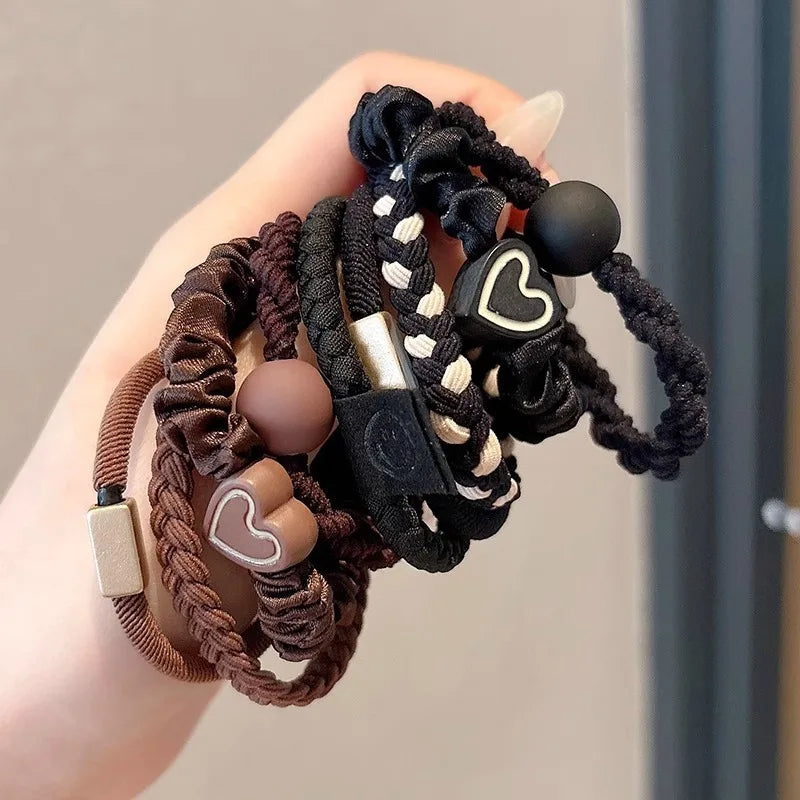 5pcs/Bag Women High Elastic Seamless Hair Rope Durable Bowknot Headbands No Crease Ponytail Holder Rubber Band Hair Accessories