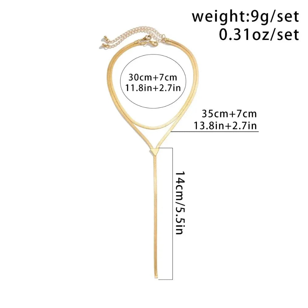 Vintage Multilayer Triangle Pendant Long Snake Chain Necklace for Women Classic Goth Chest Clavicle Choker Neck Jewelry Gift