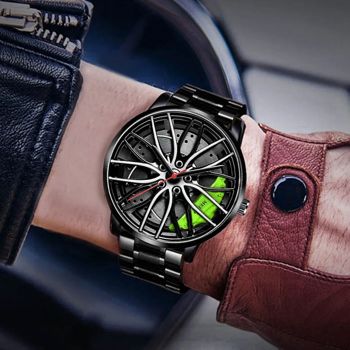 Car Watches for Men Stainless Steel Quartz Wrist Watch Sports Men Watches with Car Wheel Rim Hub Design Reloj Hombre