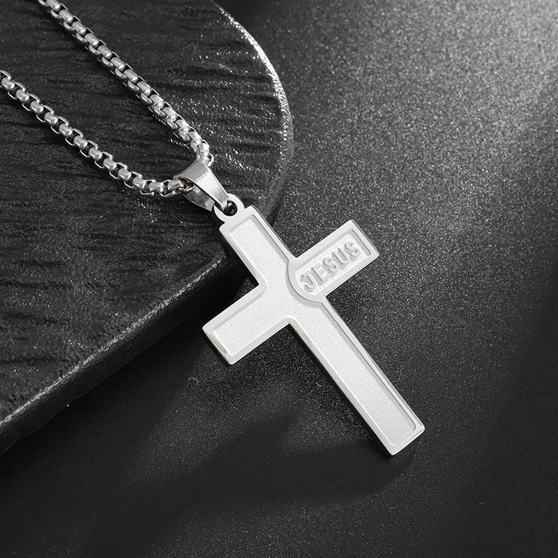 Philippians 4:13 Men\\\'s Simple Cross Pendant Necklace Stainless Steel Religious Amulet Jewelry Unisex Bijoux