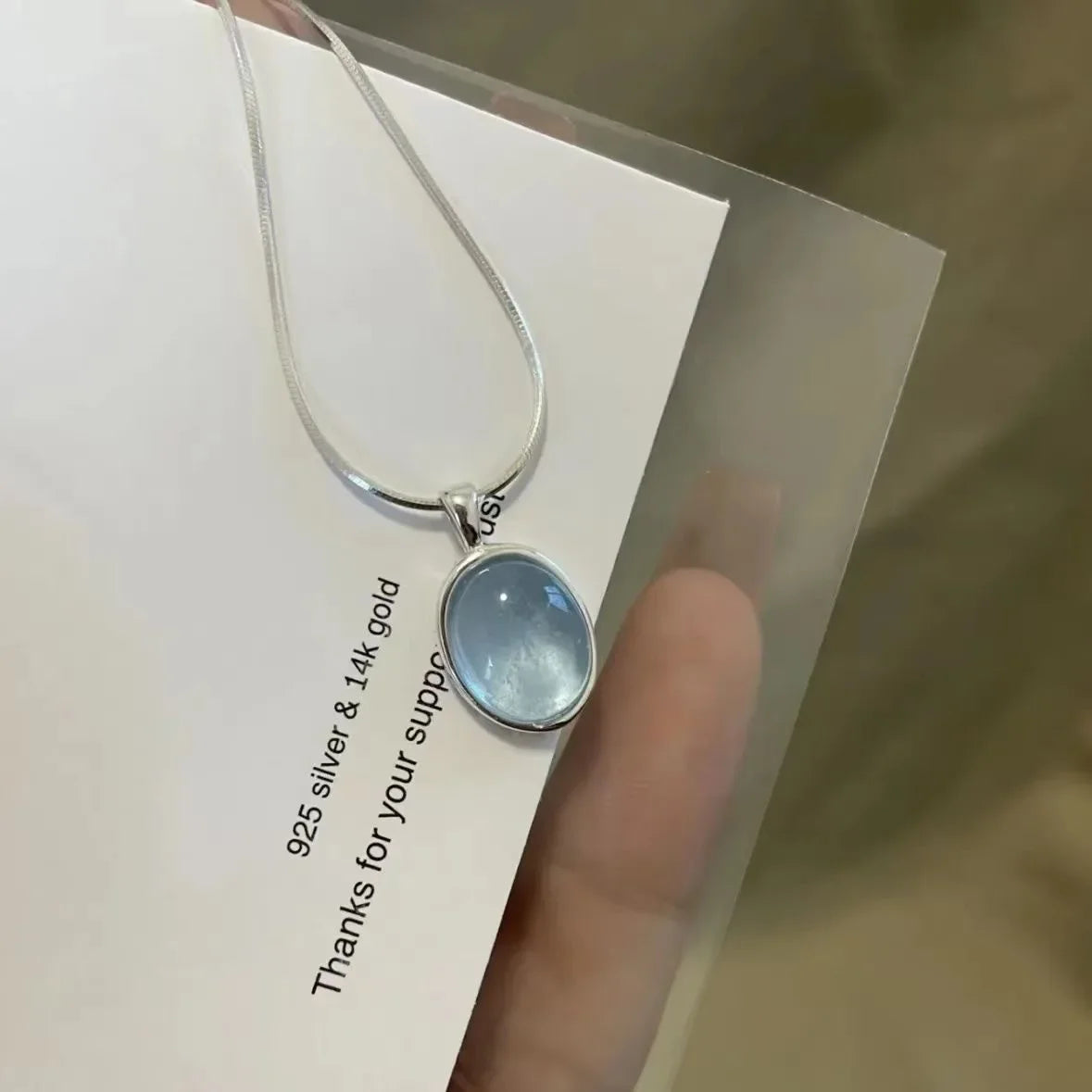 Simple Oval Aquamarine Moonstone Pendant Necklace for Women Girls Luxury Snake Chain Necklace Fashion Collar Jewelry Gifts