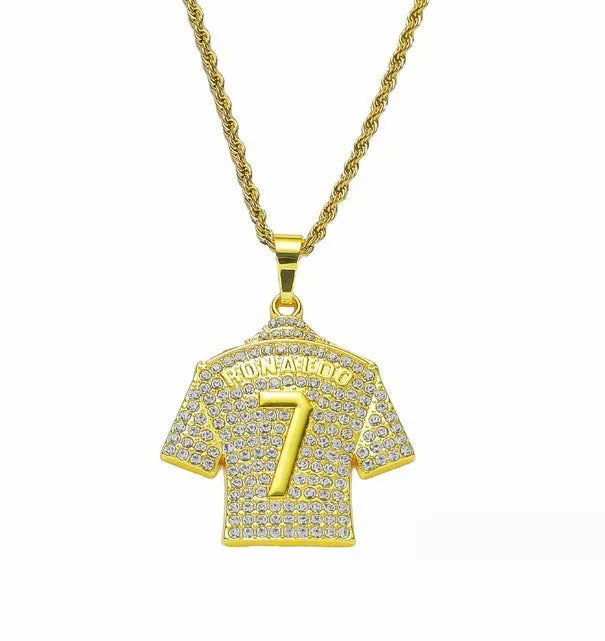 Hip Hop Men's Necklace Football 7 Pendant With Stainless Steel Chain and Iced Out Bling Rhinestones Necklace Sports Jewelry Gift