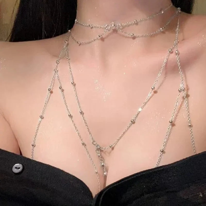 Summer Sexy Chest Chain Bra Bikini Metal Body Chain Jewelry for Women Beach Harness Crystal Body Chain Decoration Jewelry