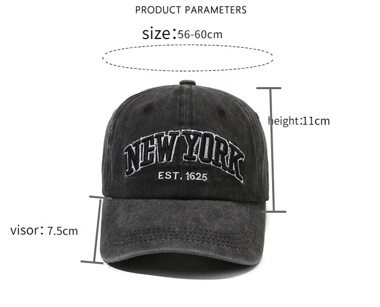 New York Washed Cotton Cap For Men Women Gorras Snapback Caps Baseball Caps Sun protection Casquette Dad Hat Outdoors Cap