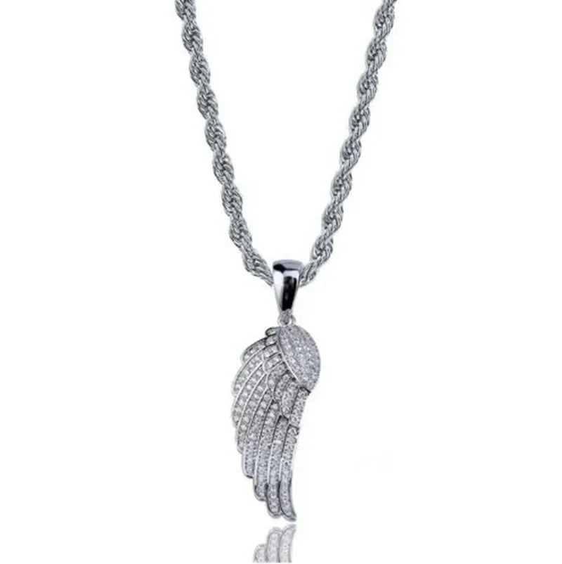 Hip Hop Ice Out Angel Wings Money Bag Pendant Necklace Suitable for Men\\\\\\\'s Fashion Personalized Rock Rap Jewelry Gift