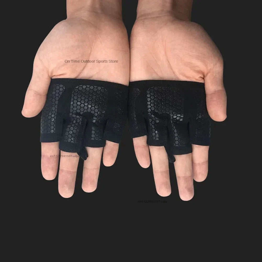 1pair Gym Half Finger Gloves Men Women Anti-Slip Silicone Workout Glove Pull Up Power Weight Lifting Grips Hand Plam Protector