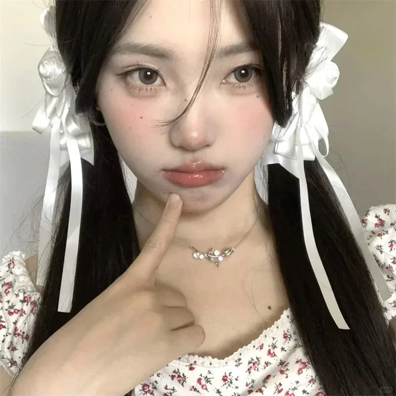 White Bow Ribbon Hair Clips Women Girls Elegant Flower Bowknot Satin Hairpins Ponytail Clip Wedding Party Barrette Accessories