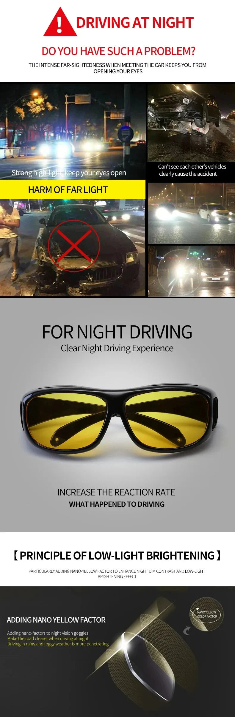 Motorcycle Driving Goggles Car Night Vision Sunglasses Unisex Driver HD Night Day Driving Wrap Around Anti Glare Sun Glasses