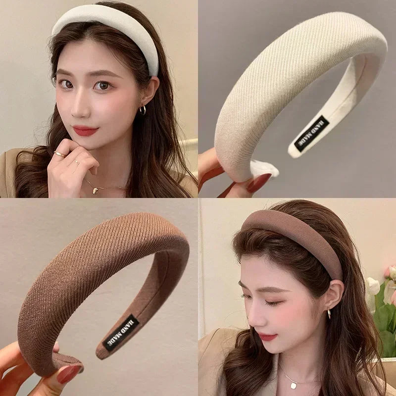 Fashion Padded Headbands For Women Wide Velvet Bezel Hair Band Hair Hoop Girl Sponge Thick Solid Color Hair Accessories Headwear