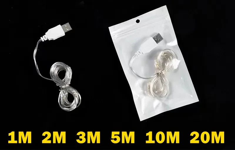20M Waterproof USB LED Lights String Copper Silver Wire Garland Light Fairy Lights For Christmas Wedding Party Decoration Wreath