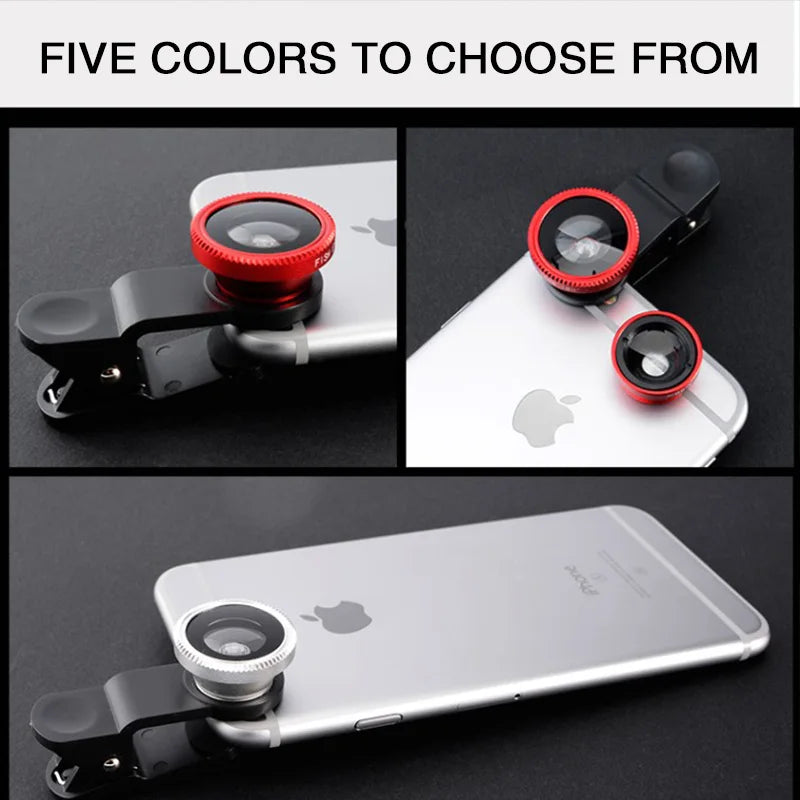 3 in 1 Fisheye Lens 0.67X Wide Angle Micro Camera Lens for iPhone Angle Zoom Fish Eye Len on Smartphone Lenses with Phone Clip
