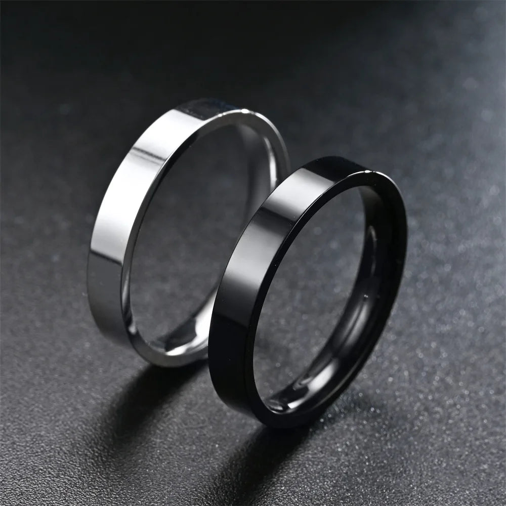 4mm Simplicity Flat Stainless Steel Rings Japanese Korean Fashion Glossy Titanium Steel Finger Rings Youth Boy Girl Jewelry Gift