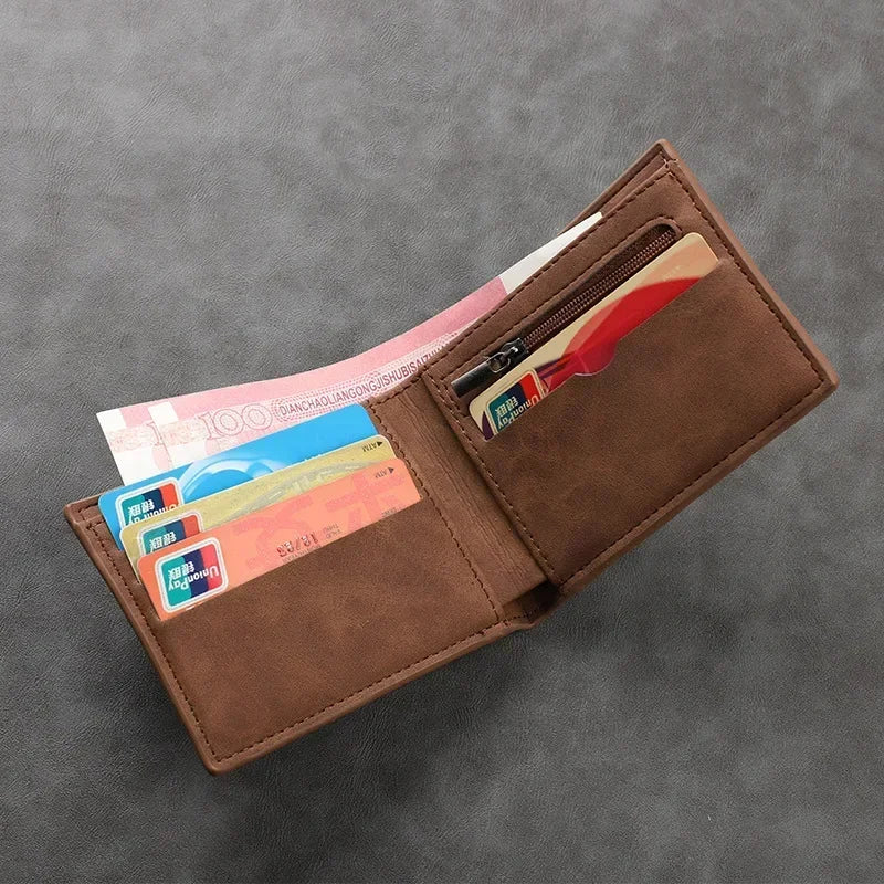 New Fashionable Vertical Retro 2% Off Multi Card Slot Wallet Matte Multi functional Leisure Multi card Slot carbon wallet men