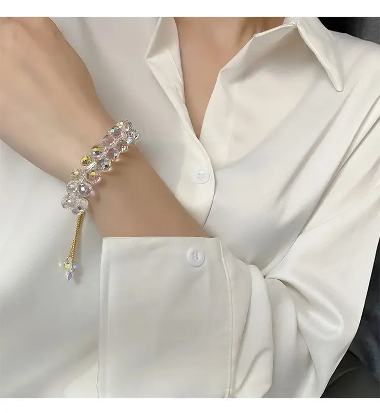 2025 New Artificial Austria Crystal Bracelet Fashion Shiny Stone Beads Elasticity Rope Strand Bracelets for Women Jewelry Gifts