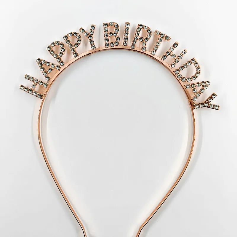 Shiny Rhinestone English Letters Happy Birthday Headband for Women Zinc Alloy Material  Party Jewelry Popular Hair Accessory