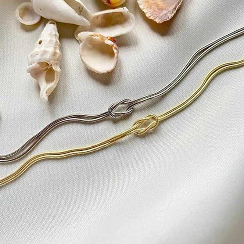Knotted Snake Chain Bracelet For Couple Stainless Steel Gold Color Handmade Knot Hand Accessories Valentine's Day Jewelry Gifts